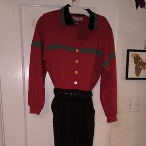 Classiques Du Sport | Elegant Red and Black Jumpsuit with Gold Buttons